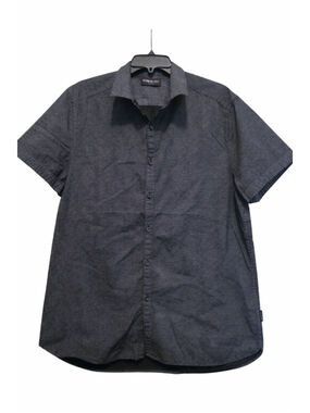 Kenneth Cole Black Geometric Print Short Sleeve Button Up Shirt Mens L Cotton Mo